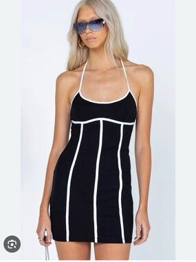 Princess Polly Black Halter Mini Dress with White Contrast Piping